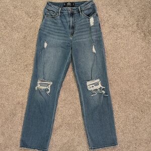 Hollister ripped straight leg blue jeans